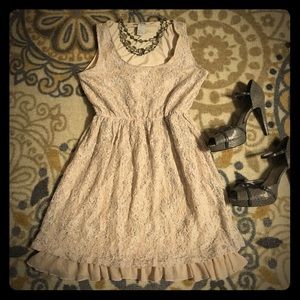 Pinky Blush/silver lave overlay cocktail dress